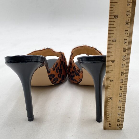 FSJ Black/Brown Leopard Casual Peep Toe Mule Sandals Stiletto High Heels Shoe - Picture 4 of 7